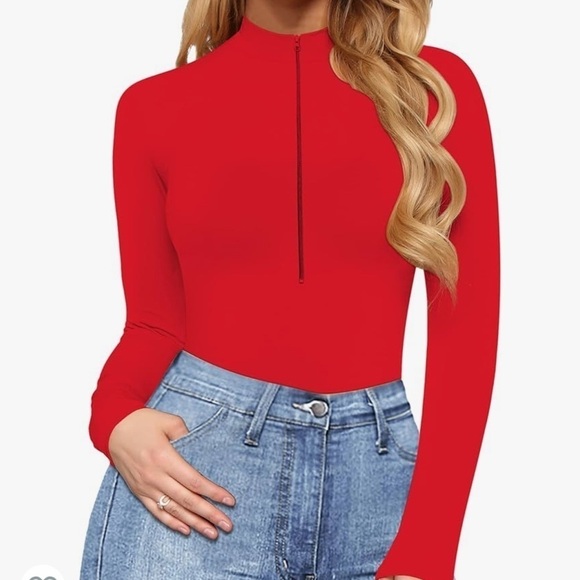 NWT MANGOPOP Long Sleeve Mock Turtle Neck Zip Up Bodysuit - Picture 1 of 10